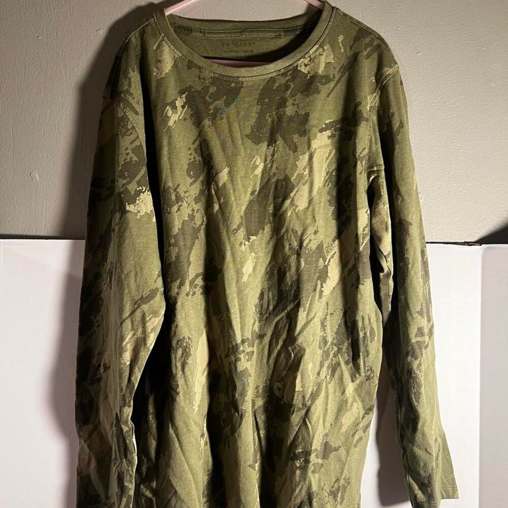 Primark Boys Camo Long Sleeve Shirt Size 11-12 Yrs 152cm Olive Green Camouflage